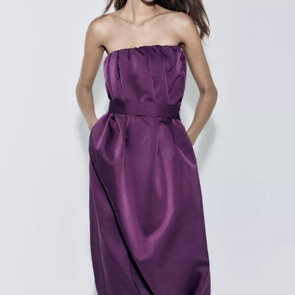 ZARA WOMAN NWT FW23 STRAPLESS PANELLED DRESS LIMITED EDITION AUBERGINE 8248/754 - Picture 3 of 16